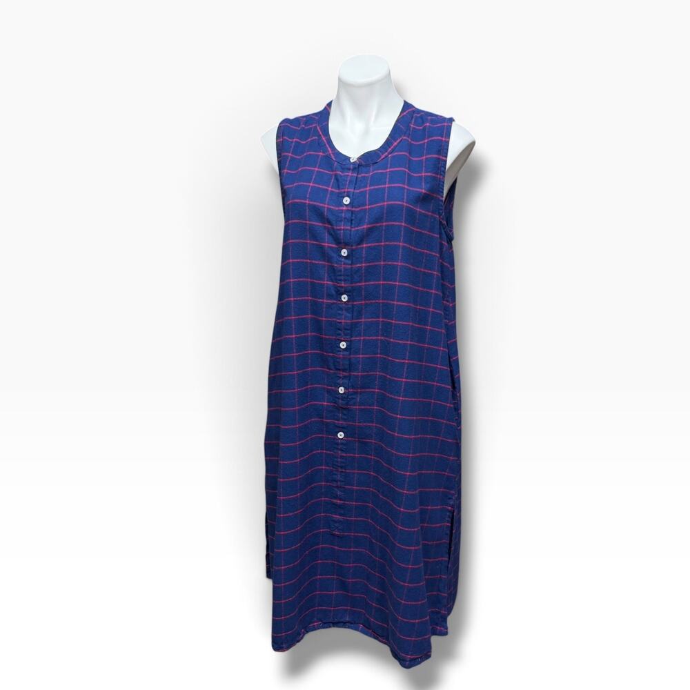Vermont Country Store Cotton Flannel Jumper Dress Blue Red Plaid Sleeveless S NW